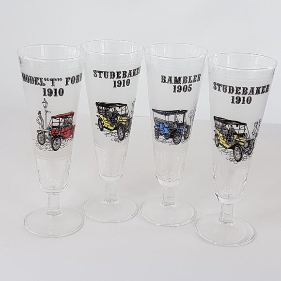 4pc Libbey Classic Cars 8oz Pilsner Glasses Set - Picture 2 of 8